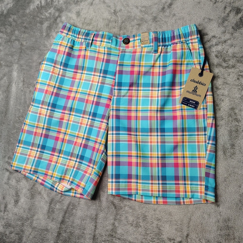 Chubbies Everywear Shorts Mens Medium Blue Multi Plaid The‎ M Is For Madrases 8"